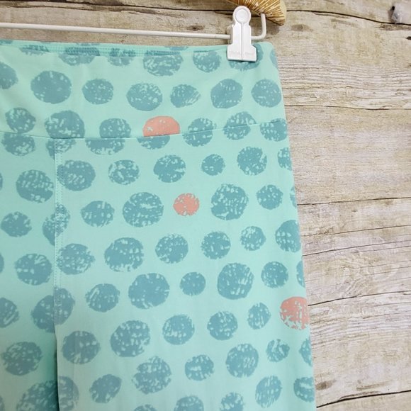 EUC LuLaRoe Leggings Original TC - Green & Peach Circles on Green - Picture 1 of 6